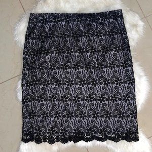 Ann Taylor Black and Silver lace pencil skirt- Size 0P